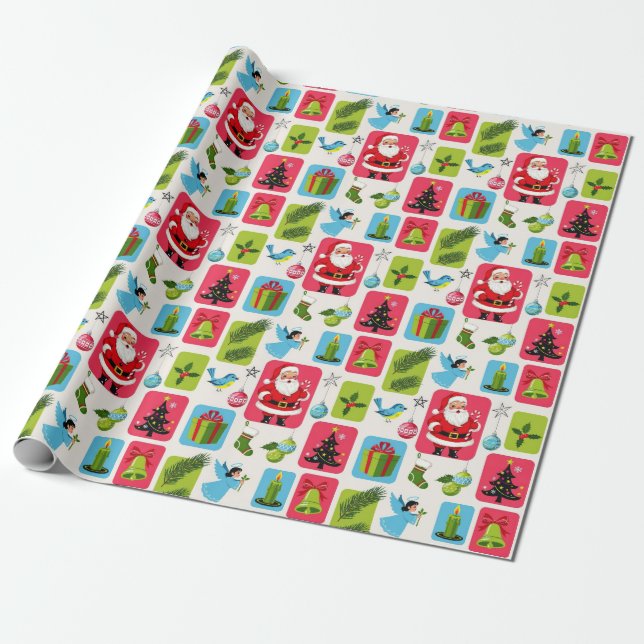 Jolly & Bright: Santa & Friends Wrapping Paper (Unrolled)