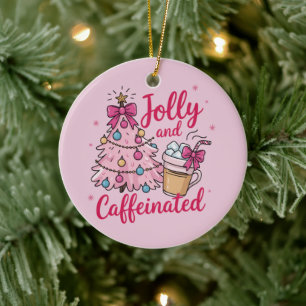 Jolly & Caffeinated Cofee Christmas Retro Trendy  Ceramic Tree Decoration