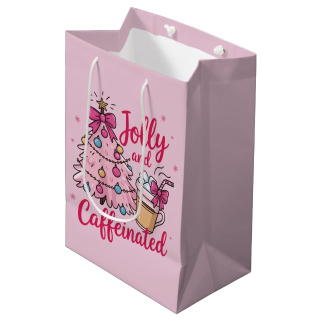Jolly & Caffeinated Cofee Christmas Retro Trendy  Medium Gift Bag (Front Angled)