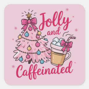 Jolly & Caffeinated Cofee Christmas Retro Trendy Square Sticker