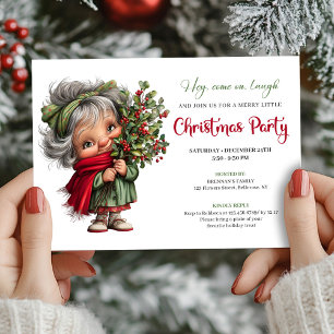 Jolly Cartoon Granny Holiday Party Celebration Invitation