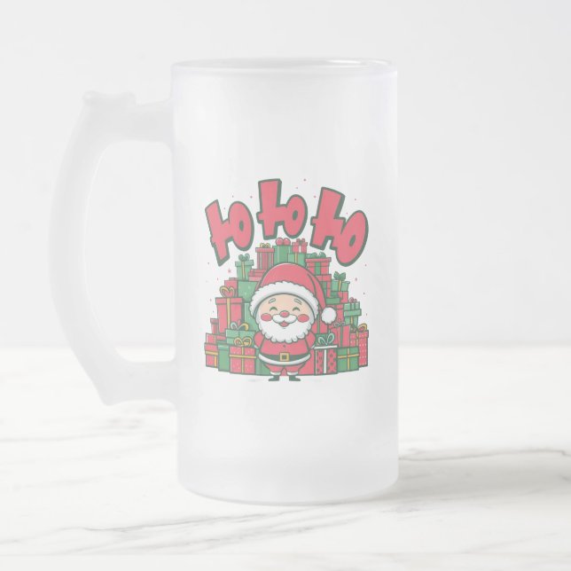 Jolly Cartoon Santa Christmas-67748 Frosted Glass Beer Mug (Left)