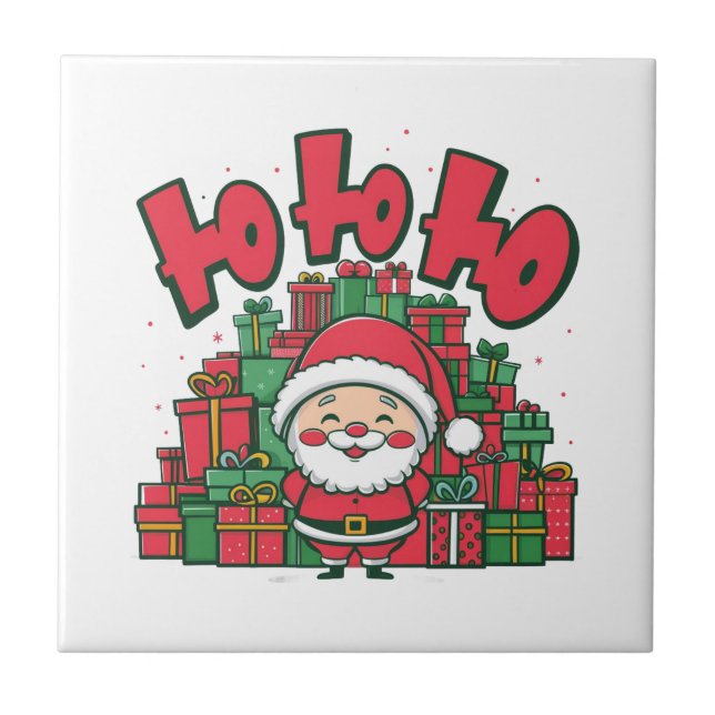 Jolly Cartoon Santa Christmas Tile (Front)