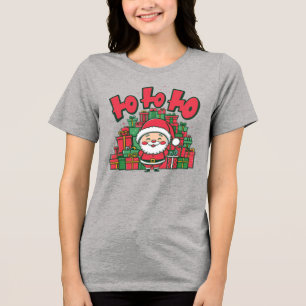 Jolly Cartoon Santa Christmas Tri-Blend Shirt