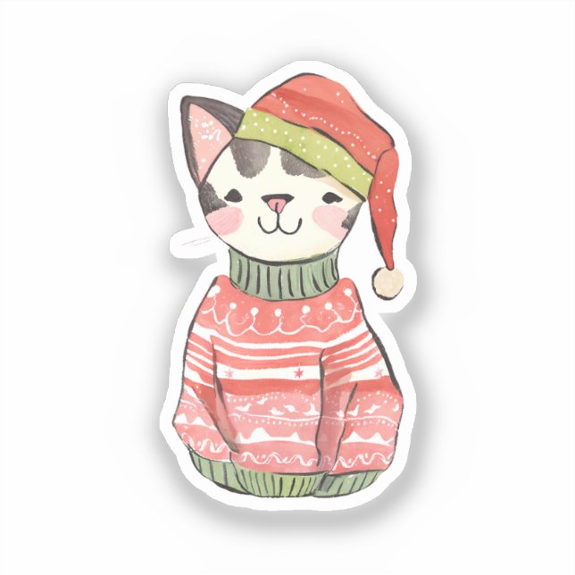 Jolly Cat: Christmas Hat & Sweater Sticker (Front)