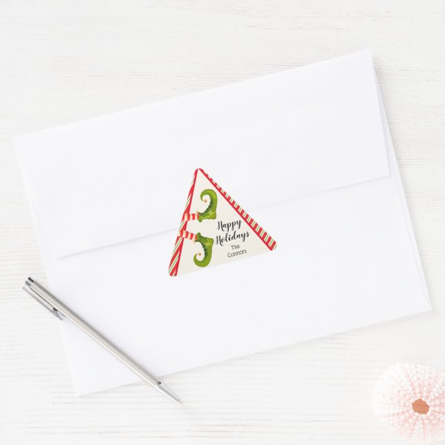 Jolly Christmas Elf Legs Holiday Triangle Sticker (Envelope)