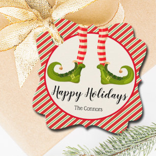 Jolly Christmas Elf Legs Stripes Holiday FANCY Favour Tags