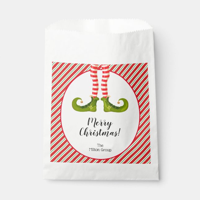 Jolly Christmas Elf Legs Stripes Holiday Favour Bags (Front)