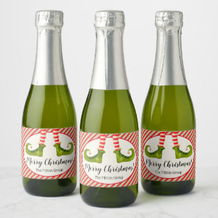 Jolly Christmas Elf Legs Stripes Holiday Mini Sparkling Wine Label