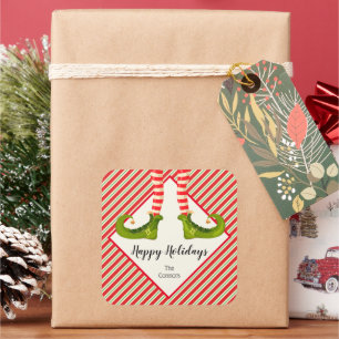 Jolly Christmas Elf Legs Stripes Holiday SQUARE Square Sticker