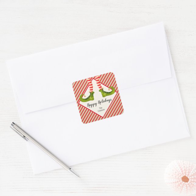 Jolly Christmas Elf Legs Stripes Holiday SQUARE Square Sticker (Envelope)