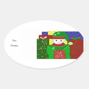 Jolly Christmas Elf Oval Sticker