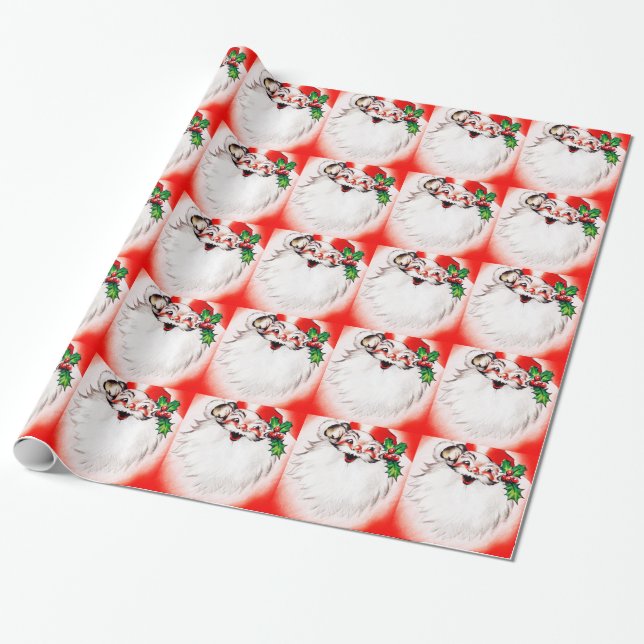 Jolly Christmas Greetings Wrapping Paper (Unrolled)