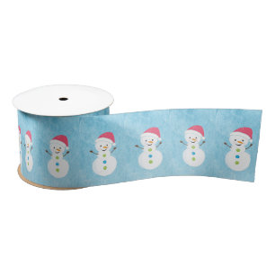 Jolly Christmas Holiday Snowman with Santa Cap Satin Ribbon