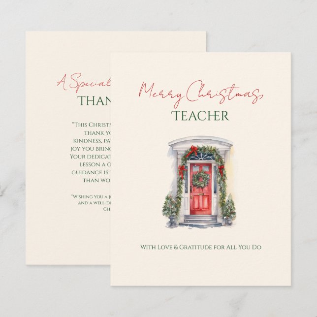 Jolly Christmas Holiday Teacher Thank You Card (Front/Back)