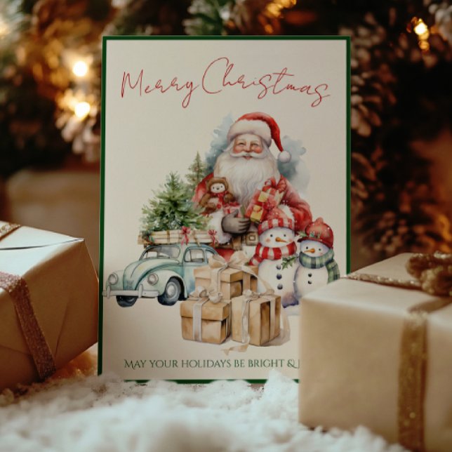 Jolly Christmas Magic Greeting Card | Holiday Card (Classic Santa Christmas card — red & green vintage charm for joyful, timeless holiday greetings. joy)