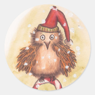 Jolly Christmas Owl Classic Round Sticker