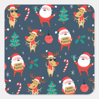 Jolly Christmas Pattern Square Sticker