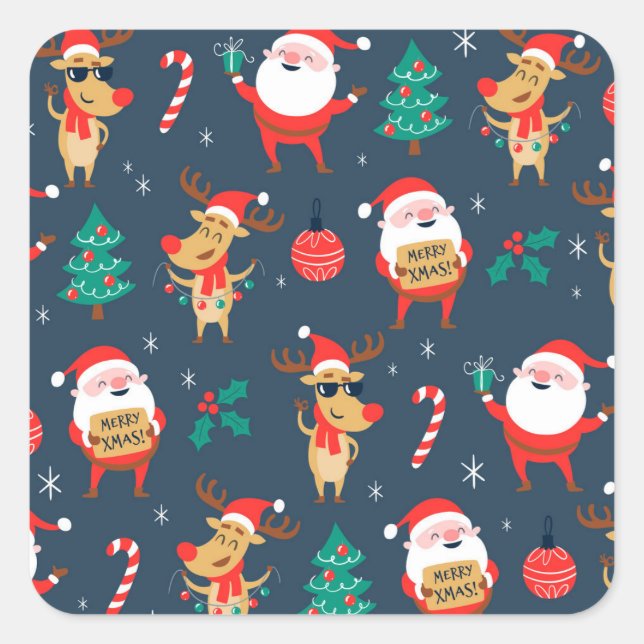 Jolly Christmas Pattern Square Sticker (Front)
