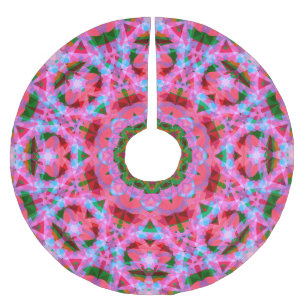 Jolly Christmas Pink Green Red Merry Star Pattern Brushed Polyester Tree Skirt