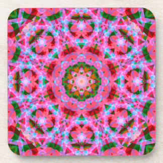 Jolly Christmas Pink Green Red Merry Star Pattern Coaster