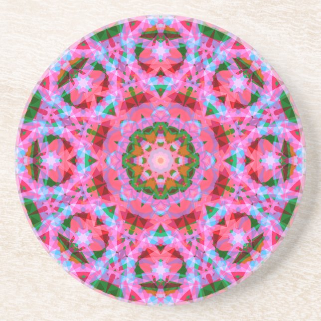 Jolly Christmas Pink Green Red Merry Star Pattern Coaster (Front)
