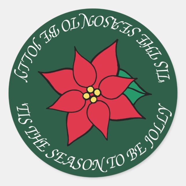 Jolly Christmas Red Poinsettia Holiday Stickers (Front)