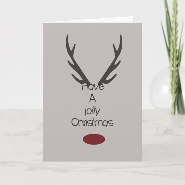 Jolly Christmas Reindeer Antlers Holiday Card (Front)
