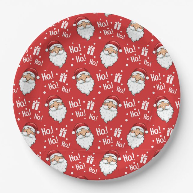 Jolly Christmas Santa Claus Paper Plate (Front)