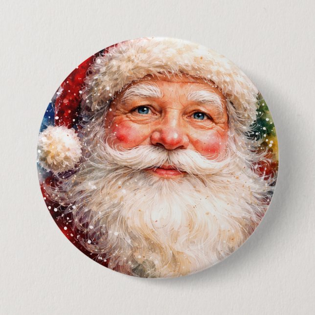 Jolly Christmas Santa Portrait 7.5 Cm Round Badge (Front)