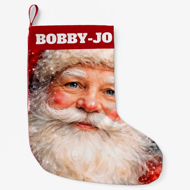 Jolly Christmas Santa Portrait Small Christmas Stocking (Front)