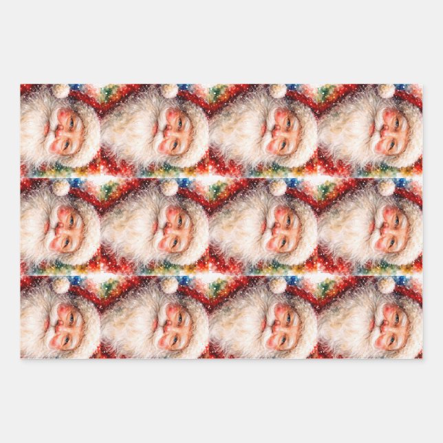 Jolly Christmas Santa Portrait Wrapping Paper Sheet (Front)