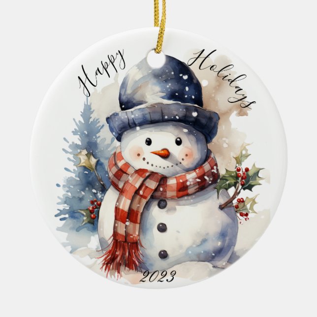 Jolly Christmas Snowman  Holiday Ornament (Front)