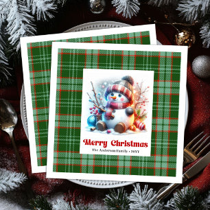 Jolly Christmas snowman watercolor kids napkins 