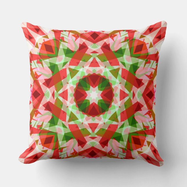 Jolly Christmas Star Bright Red Green Pink Cushion (Front)