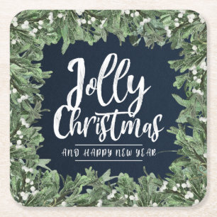 Jolly Christmas with Mistletoe Square Paper Coaster
