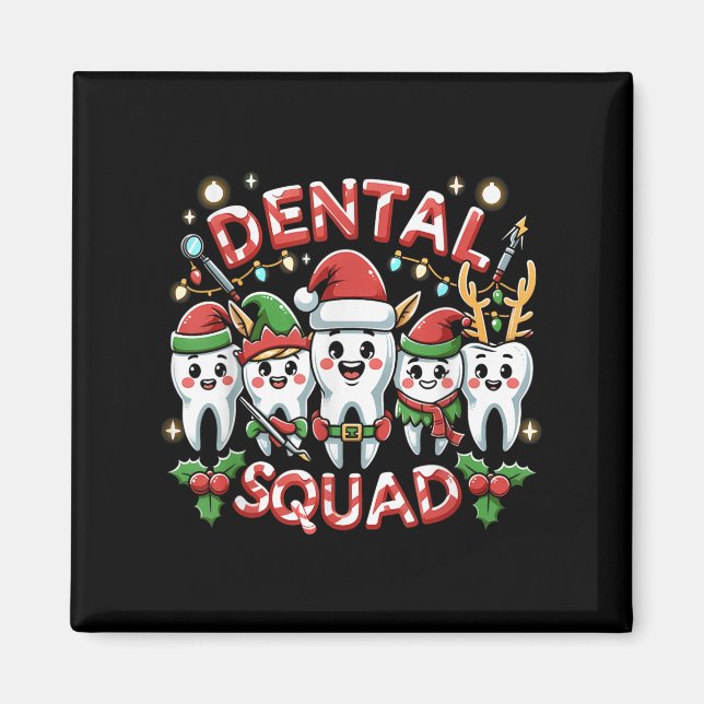 Jolly Dental Squad Celebration Christmas Teeth Den Magnet (Front)