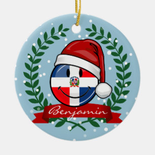 Jolly Dominican Republic Flag Christmas Ceramic Tree Decoration