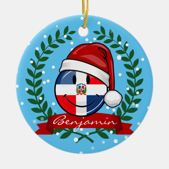 Jolly Dominican Republic Flag Christmas Ceramic Tree Decoration (Front)