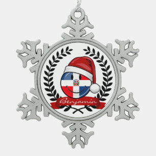 Jolly Dominican Republic Flag Christmas Snowflake Pewter Christmas Ornament