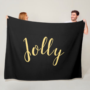 JOLLY Elegant Modern Script Text Black Background Fleece Blanket