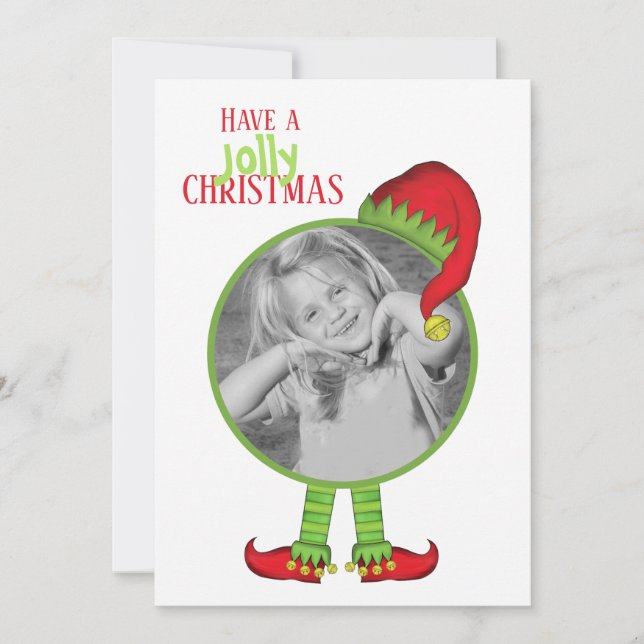 Jolly Elf Hat Elf Shoes Whimsical Funny 1 Photo Holiday Card (Front)