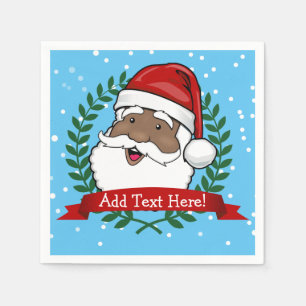 Jolly Ethnic Santa Custom Text Christmas Napkin