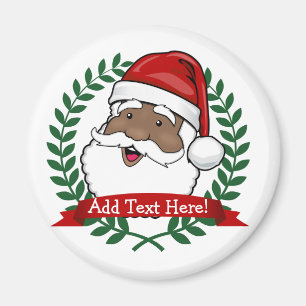 Jolly Ethnic Santa Custom Text Magnet