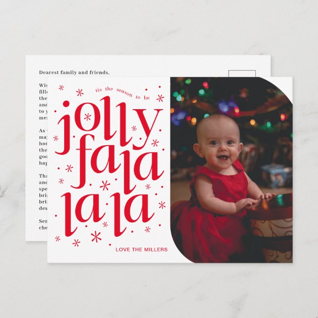 Jolly Fa La La La Whimsical Photo Holiday Postcard (Front/Back)