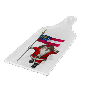 Jolly Father Christmas With Ensign Of Georgia Cutting Board
