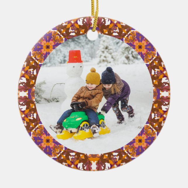 Jolly Festive Custom Christmas Photo Picture Frame Ceramic Tree Decoration (Front)