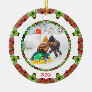 Jolly Festive Custom Christmas Photo Picture Frame Ceramic Tree Decoration