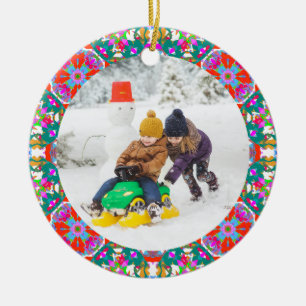 Jolly Festive Custom Christmas Photo Picture Frame Ceramic Tree Decoration
