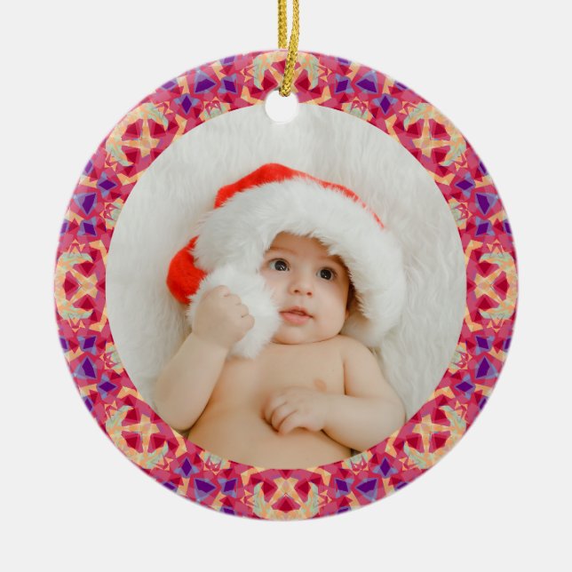 Jolly Festive Custom Christmas Photo Picture Frame Ceramic Tree Decoration (Front)